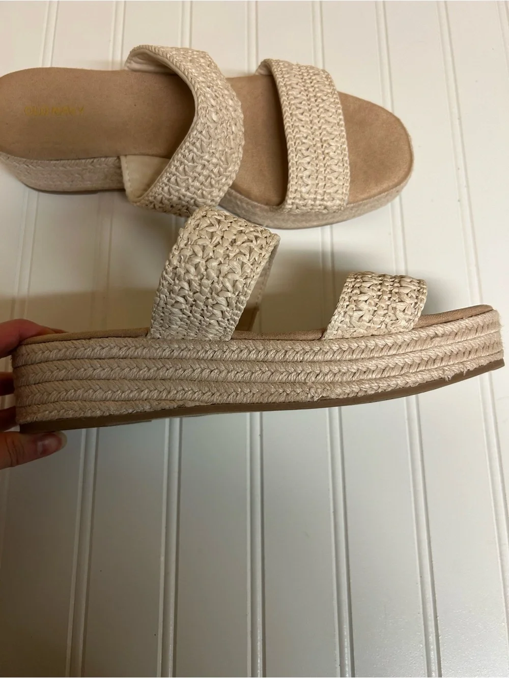 Old Navy Cream Woven Double-Strap Slide Espadrille Sandals Size 10